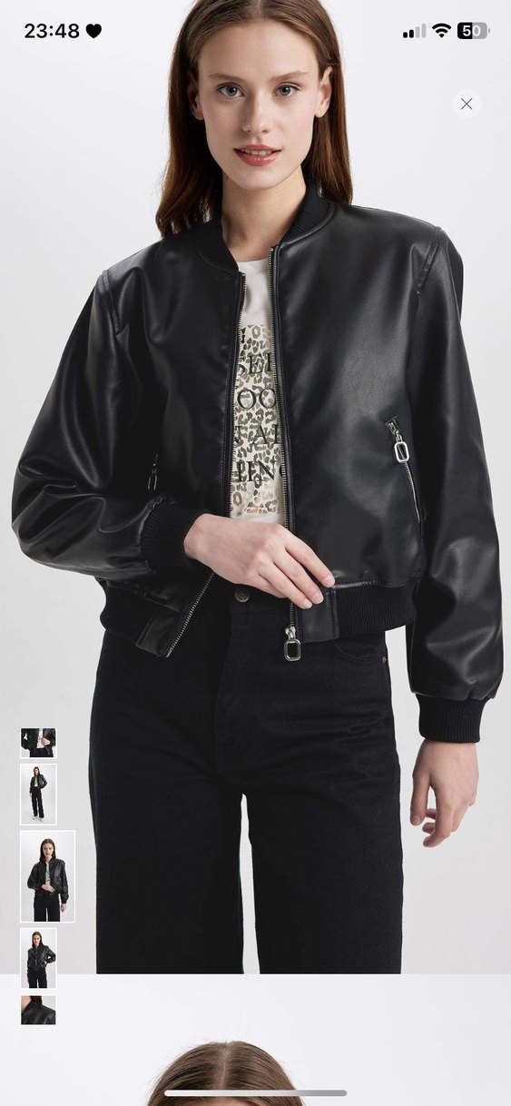 Siyah Kadın Deri Fermuarlı Ceket - Görsel 4