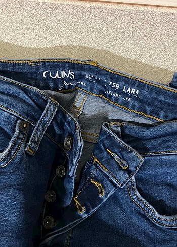 Düğmeli Mavi Kadın Denim Pantolon - Görsel 3