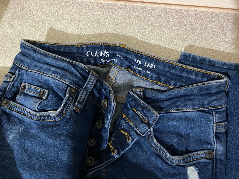 Düğmeli Mavi Kadın Denim Pantolon - Görsel 3