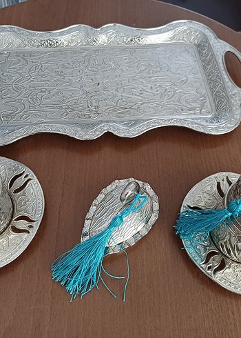 GÜMÜŞ KAPLAMALI BAKIR 2'Lİ KAHVE TAKIMI - Görsel 3