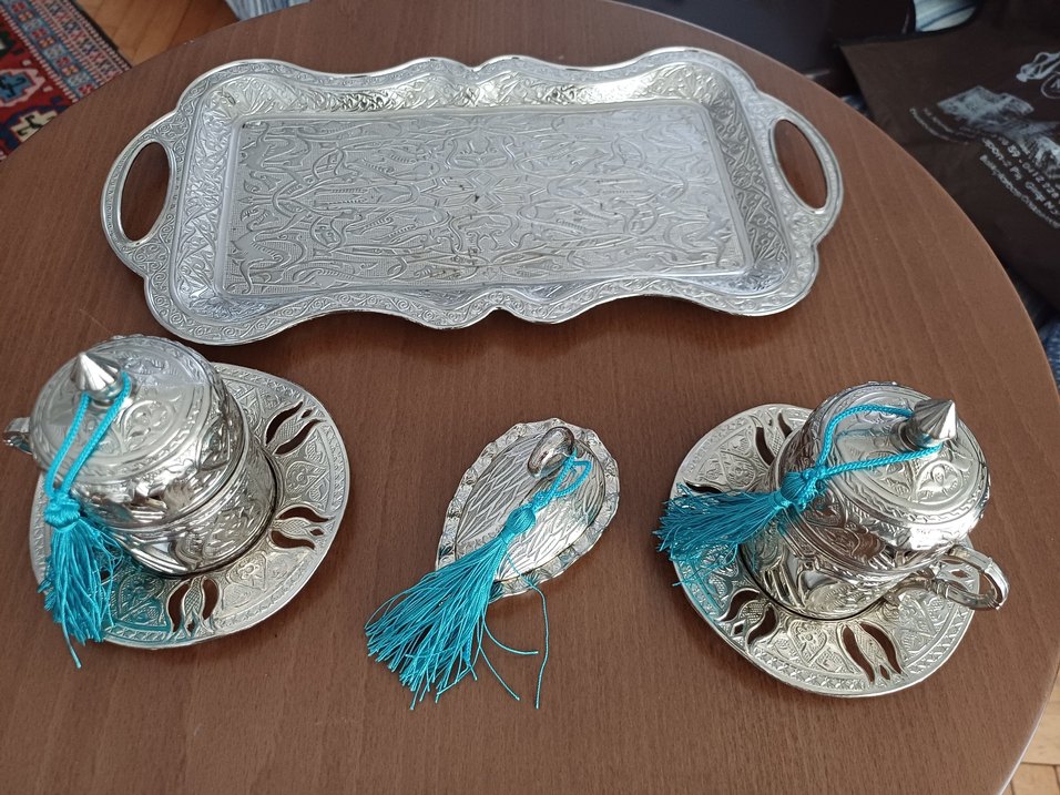 GÜMÜŞ KAPLAMALI BAKIR 2'Lİ KAHVE TAKIMI - Görsel 3