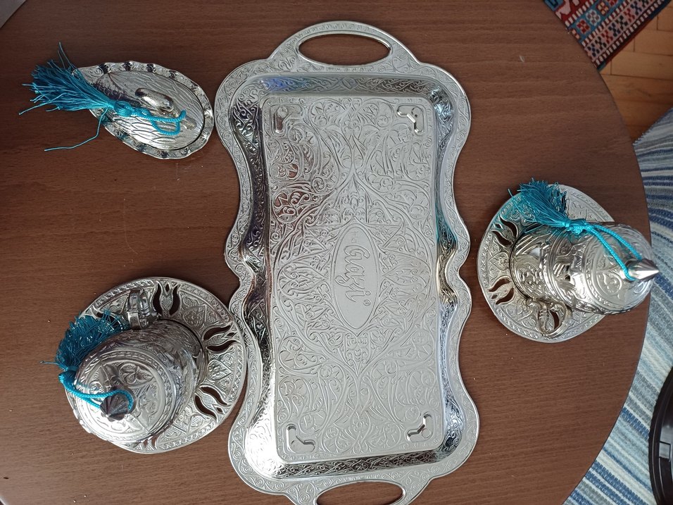 GÜMÜŞ KAPLAMALI BAKIR 2'Lİ KAHVE TAKIMI - Görsel 4