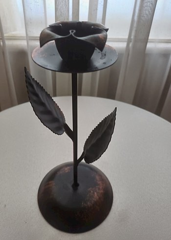 Koyu Kahverengi Metal Yapraklı ferforje Mumluk - Görsel 3