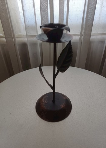 Koyu Kahverengi Metal Yapraklı ferforje Mumluk - Görsel 5