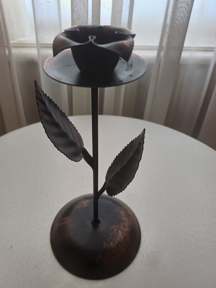 Koyu Kahverengi Metal Yapraklı ferforje Mumluk - Görsel 3