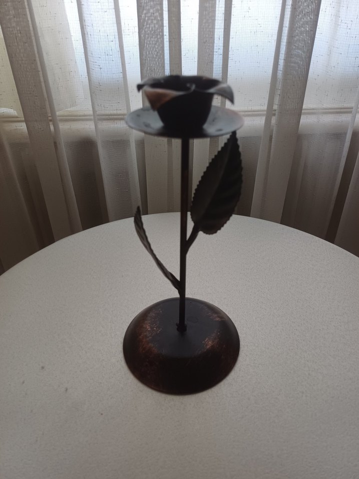 Koyu Kahverengi Metal Yapraklı ferforje Mumluk - Görsel 5