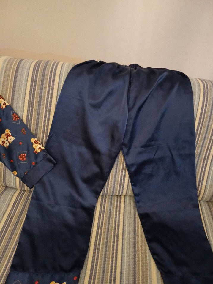 LACİVERT SATEN İKİLİ PİJAMA TAKIM - Görsel 2