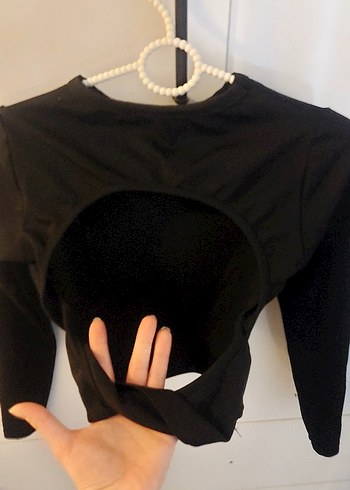 Siyah Uzun Kollu Crop Top - Görsel 3