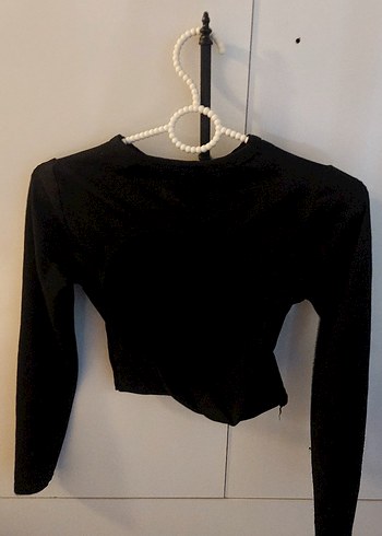 Siyah Uzun Kollu Crop Top - Görsel 2