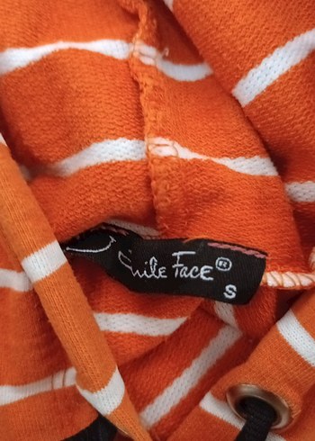 s Beden Turuncu Kapüşonlu Çizgili Kadın Sweatshirt