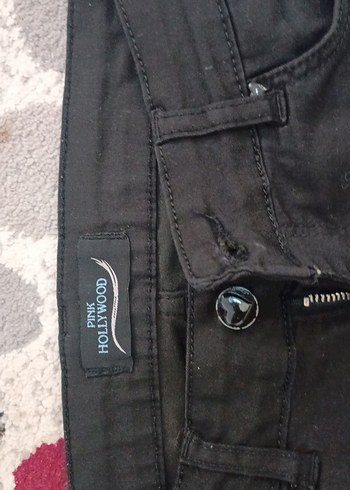 diğer Beden Düğmeli Siyah Bol Kesim Midi Kot Pantolon