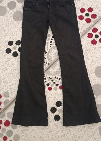 Diğer Düğmeli Siyah Bol Kesim Midi Kot Pantolon