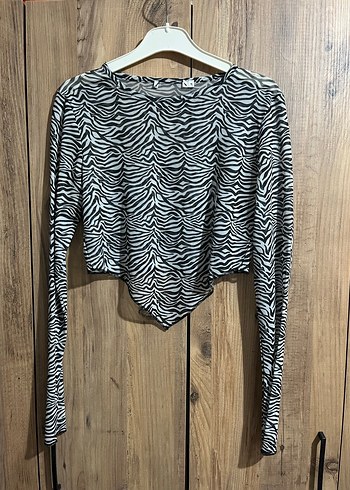 Uzun Kollu Zebra Desenli Transparan Bluz