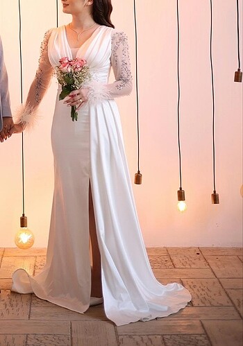 38 Beden beyaz Renk Nikah Elbisesi