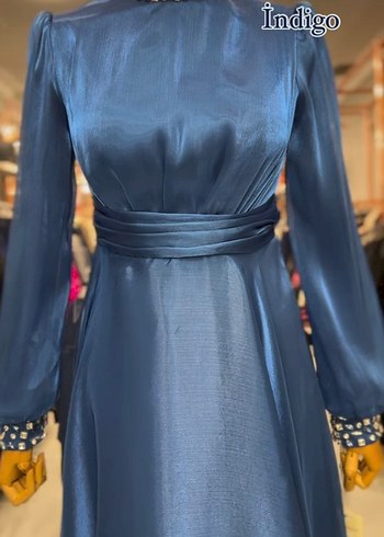 Uzun Kollu koyu lacivert Gotik Henna Elbise - Görsel 2