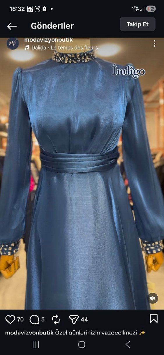 Uzun Kollu koyu lacivert Gotik Henna Elbise - Görsel 2