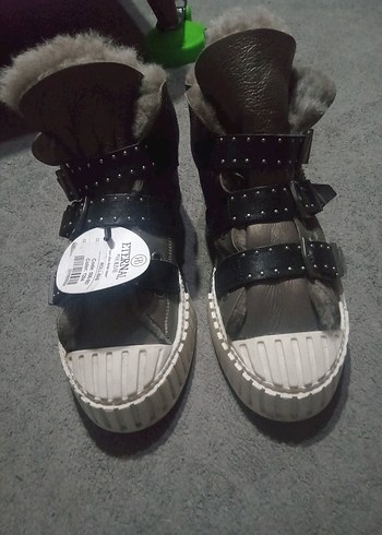 kadın Gri Kürklü Sıcak ayakkabı - Görsel 8