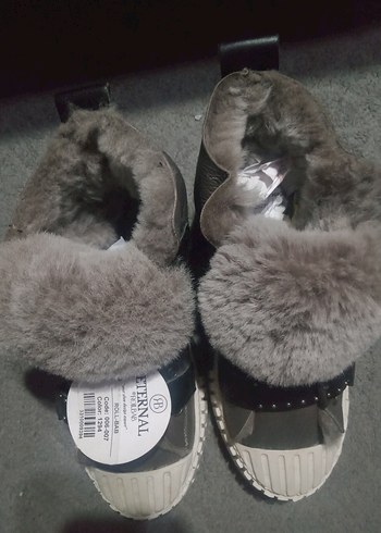 kadın Gri Kürklü Sıcak ayakkabı - Görsel 2