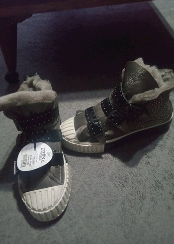 kadın Gri Kürklü Sıcak ayakkabı - Görsel 4