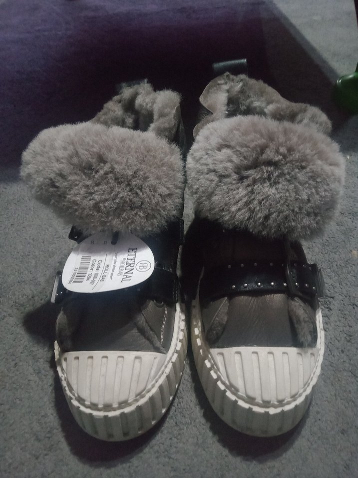 kadın Gri Kürklü Sıcak ayakkabı - Görsel 3