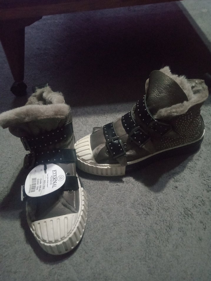 kadın Gri Kürklü Sıcak ayakkabı - Görsel 4