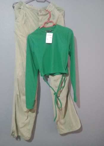 ikili takım Yeşil Salaş Keten Pantolon - Görsel 3