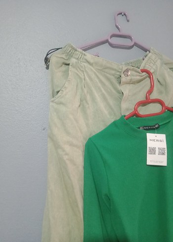 ikili takım Yeşil Salaş Keten Pantolon - Görsel 4