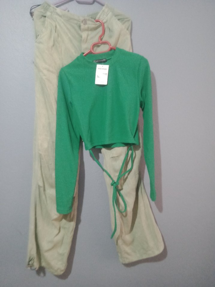 ikili takım Yeşil Salaş Keten Pantolon - Görsel 3