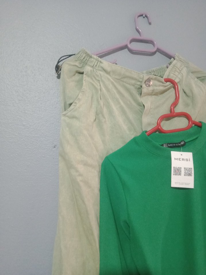 ikili takım Yeşil Salaş Keten Pantolon - Görsel 4