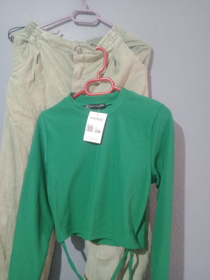 ikili takım Yeşil Salaş Keten Pantolon - Görsel 5