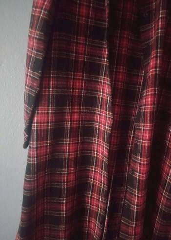 Bordo Ekoseli Uzun Kadın tesettür gömlek - Görsel 2