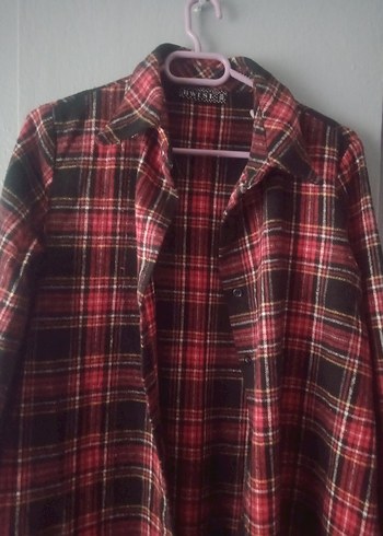 Bordo Ekoseli Uzun Kadın tesettür gömlek - Görsel 3