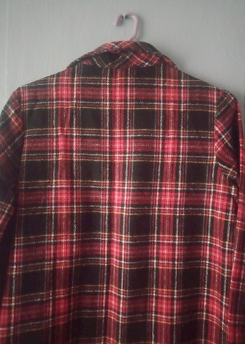 Bordo Ekoseli Uzun Kadın tesettür gömlek - Görsel 5