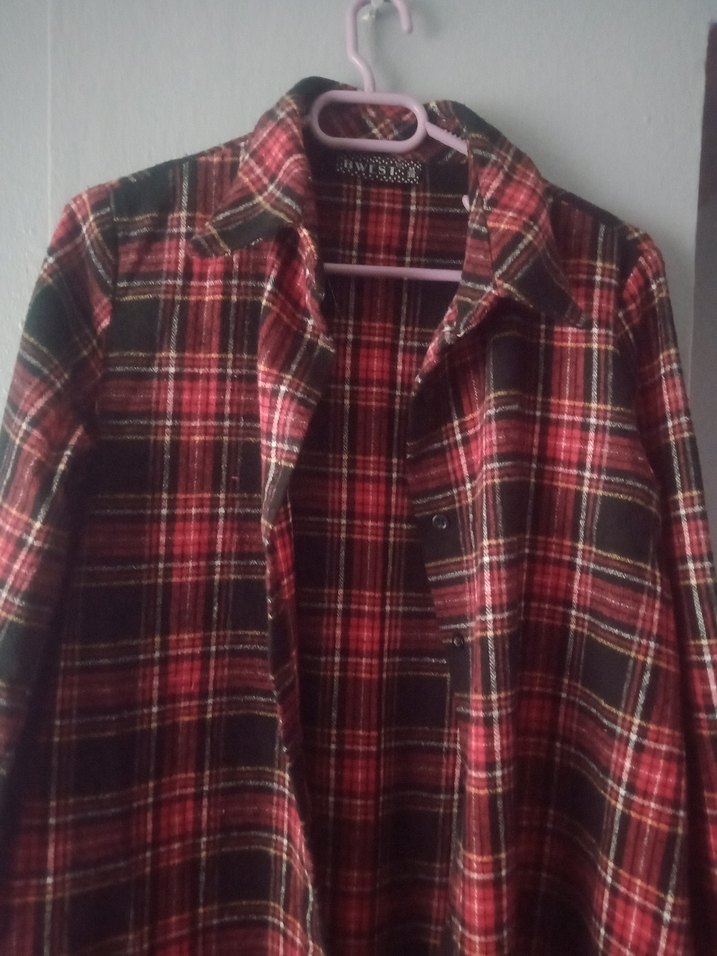 Bordo Ekoseli Uzun Kadın tesettür gömlek - Görsel 3