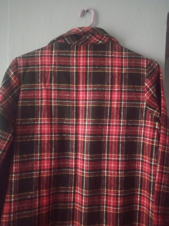 Bordo Ekoseli Uzun Kadın tesettür gömlek - Görsel 5