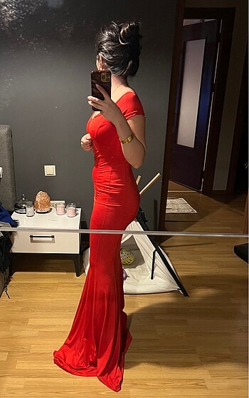 Diğer Kırmızı kalp yaka balık elbise