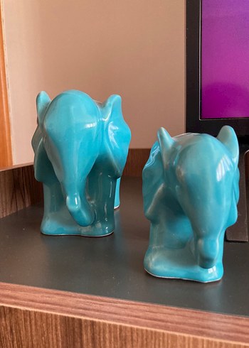 2li Set Turkuaz Yeşil Fil Biblolar Seramik - Görsel 4