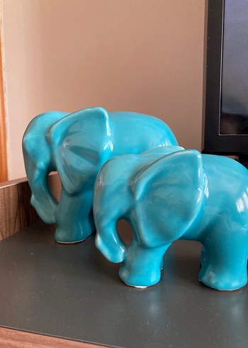 2li Set Turkuaz Yeşil Fil Biblolar Seramik - Görsel 2