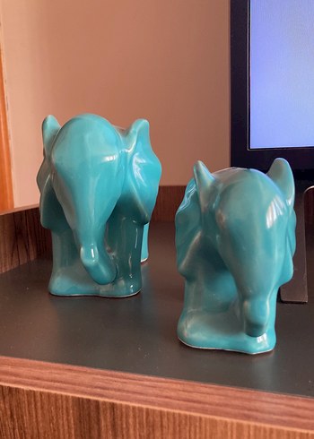 2li Set Turkuaz Yeşil Fil Biblolar Seramik - Görsel 3