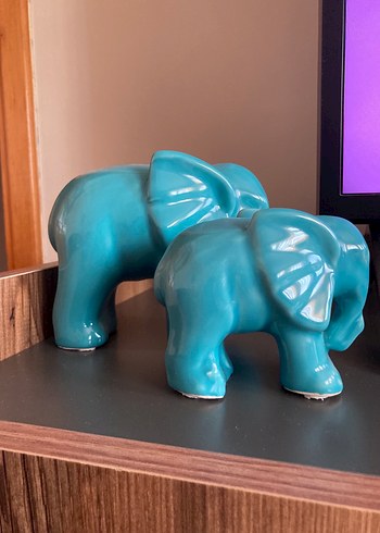 2li Set Turkuaz Yeşil Fil Biblolar Seramik - Görsel 5