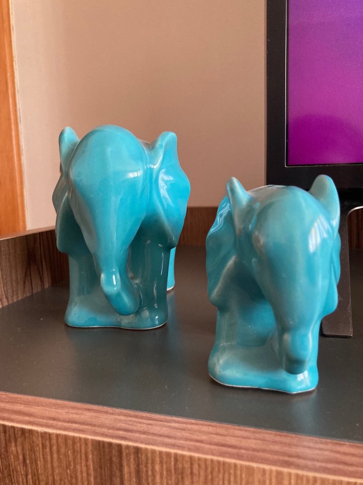 2li Set Turkuaz Yeşil Fil Biblolar Seramik - Görsel 4