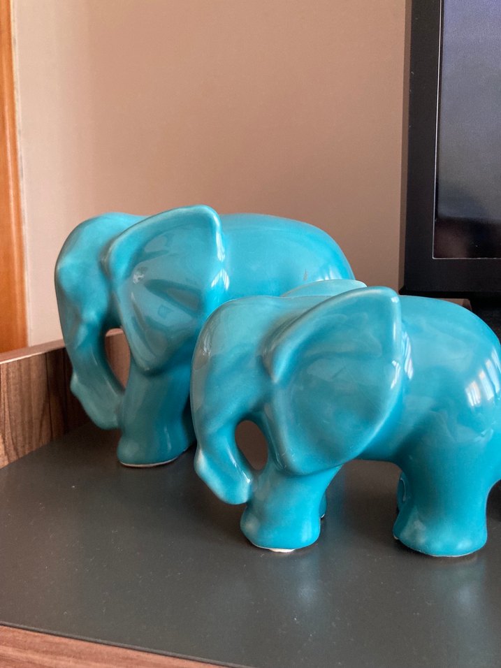 2li Set Turkuaz Yeşil Fil Biblolar Seramik - Görsel 2