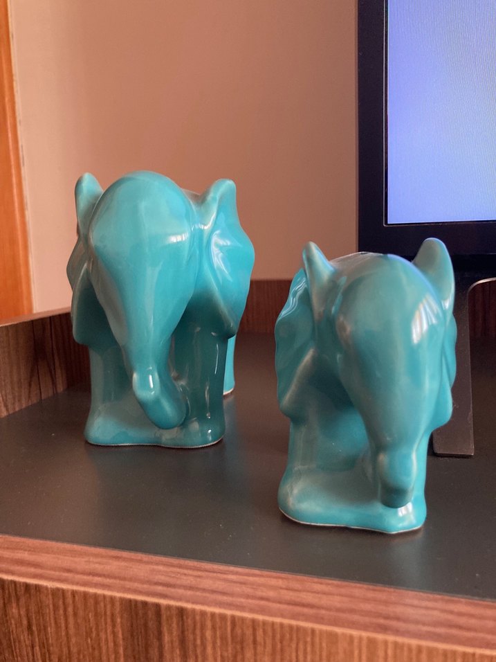 2li Set Turkuaz Yeşil Fil Biblolar Seramik - Görsel 3