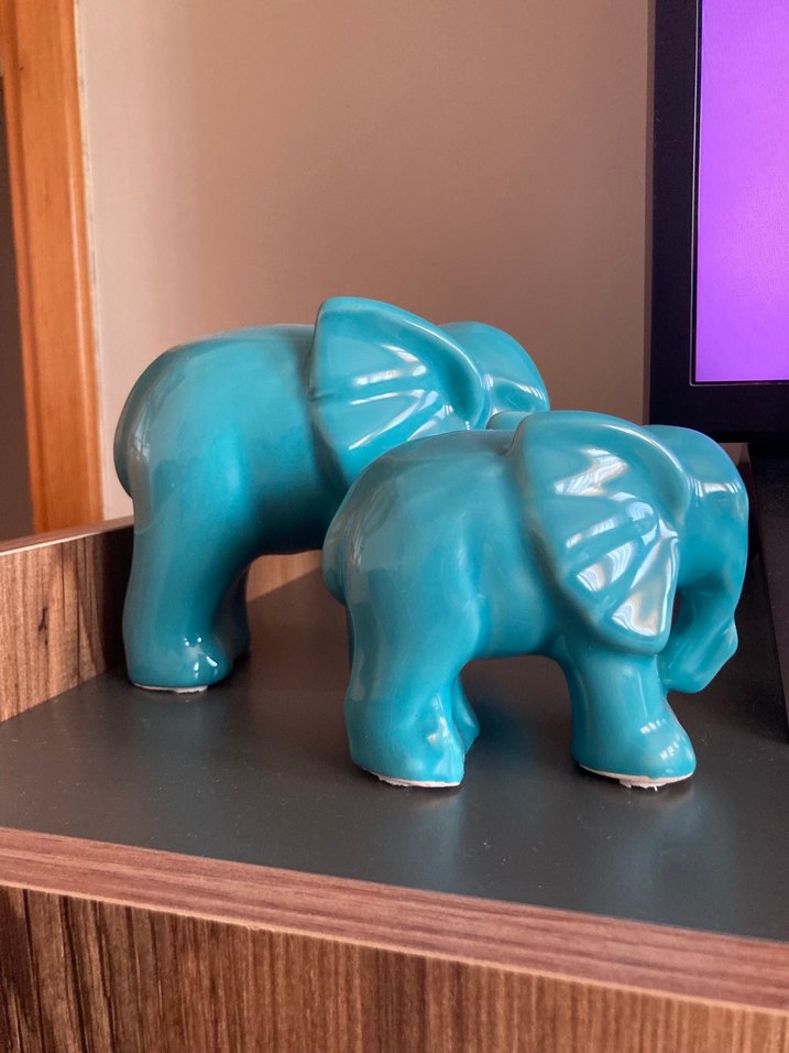 2li Set Turkuaz Yeşil Fil Biblolar Seramik - Görsel 5