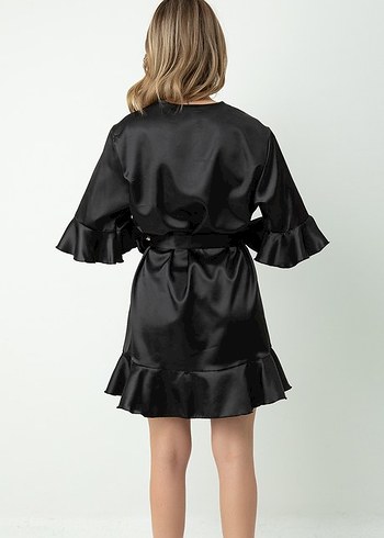 DoReMi Kuşaklı Fırfırlı Saten Sabahlık - Görsel 6