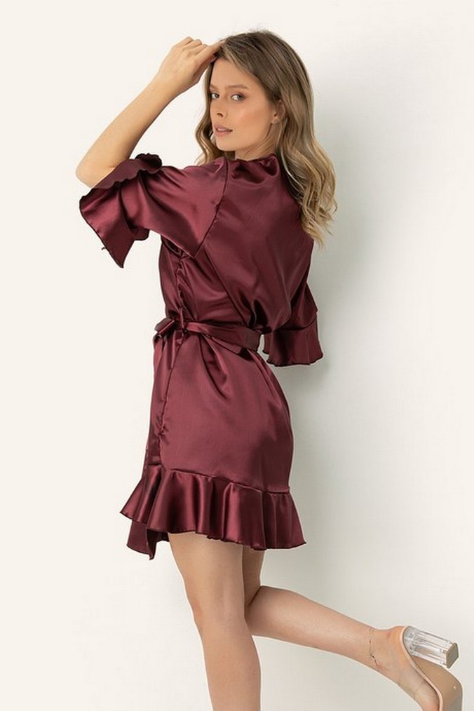 DoReMi Kuşaklı Fırfırlı Saten Sabahlık - Görsel 2