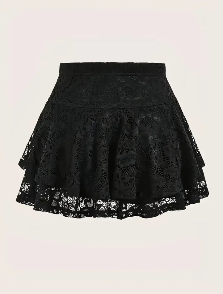 Dantelli Siyah Gotik Mini Etek - Görsel 2