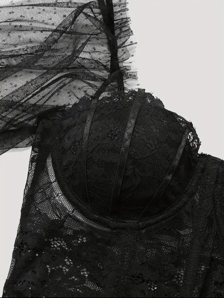 Dantelli Siyah Gotik Mini Büstiyer - Görsel 3