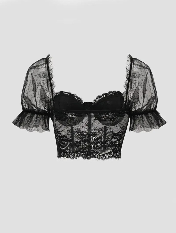 Dantelli Siyah Gotik Mini Büstiyer - Görsel 2