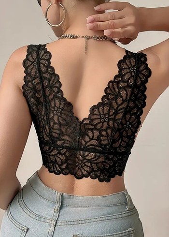 Sheinside Dantel Detaylı Siyah Büstiyer